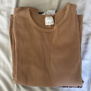 Zara tan ribbed long sleeve shirt